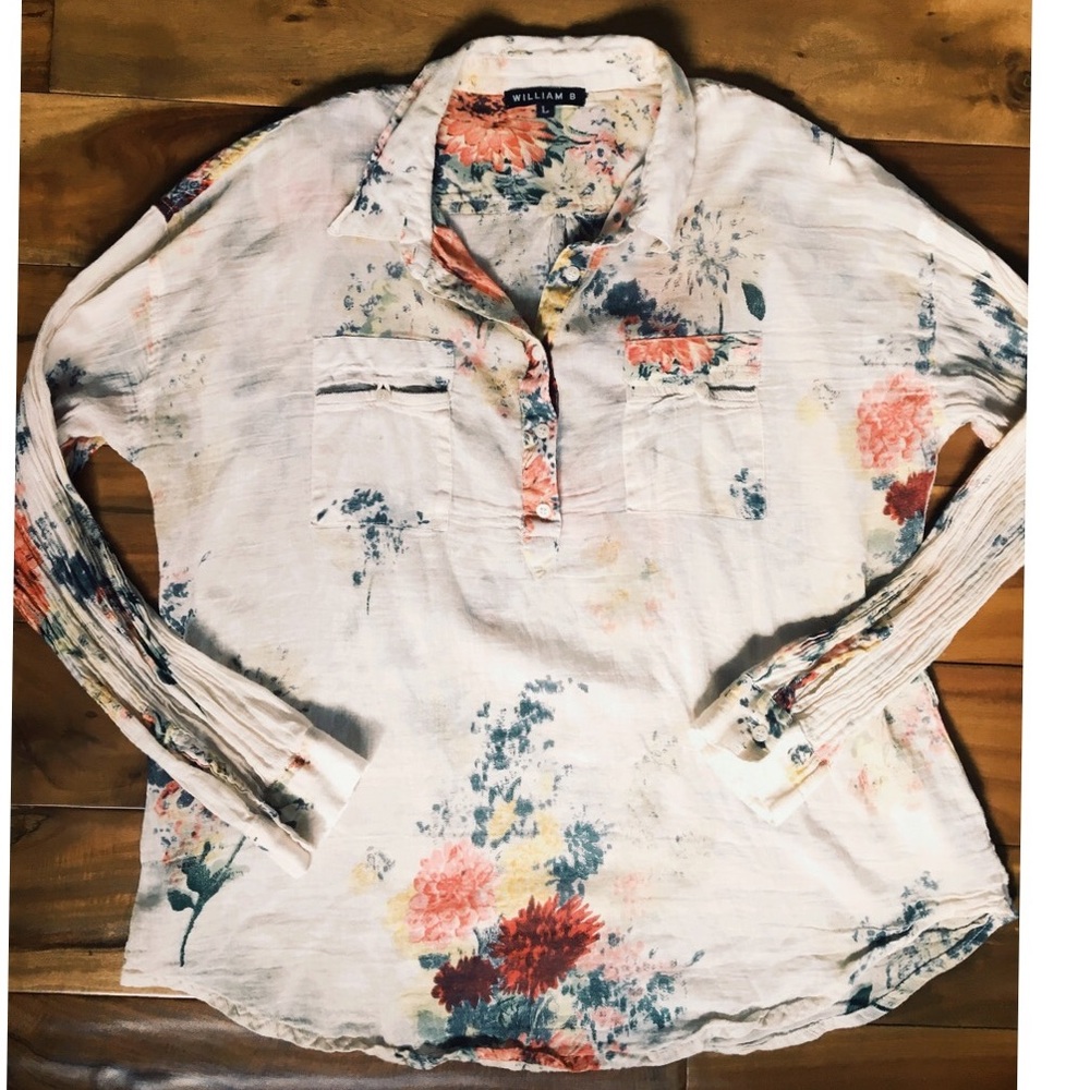 William B floral print button up blouse top shirt